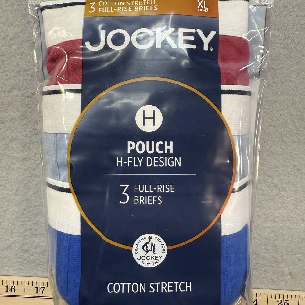 Jockey Pouch H Fly Design 3 Men's‎ Full Rise Briefs XL, Blue, Red, Multicolor